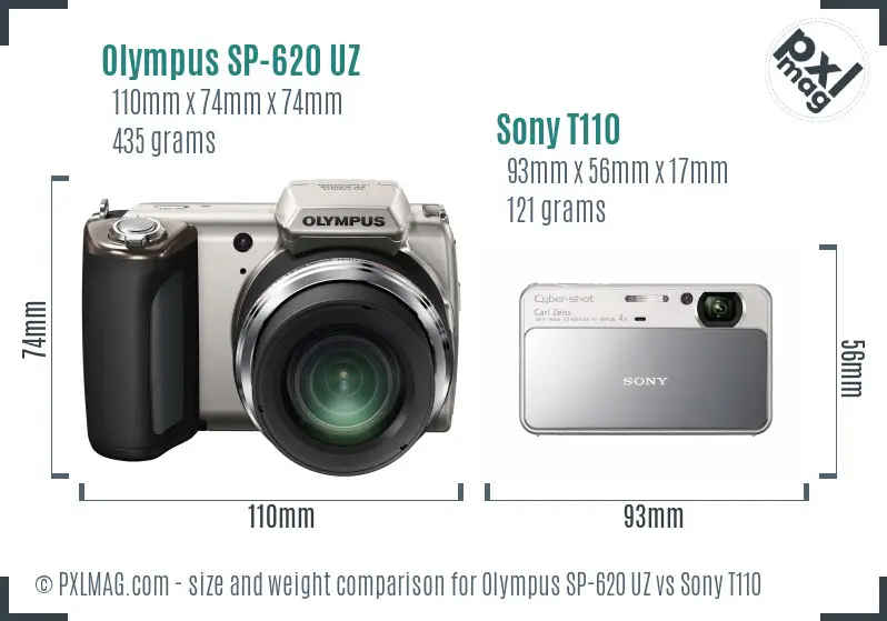 Olympus SP-620 UZ vs Sony T110 size comparison