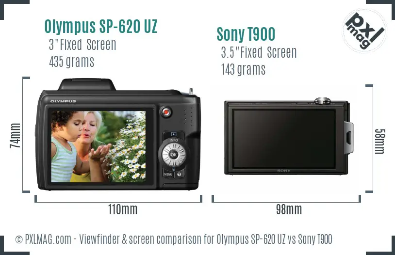 Olympus SP-620 UZ vs Sony T900 Screen and Viewfinder comparison