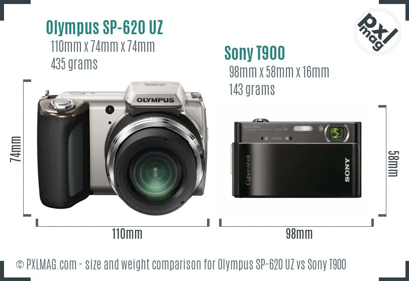 Olympus SP-620 UZ vs Sony T900 size comparison