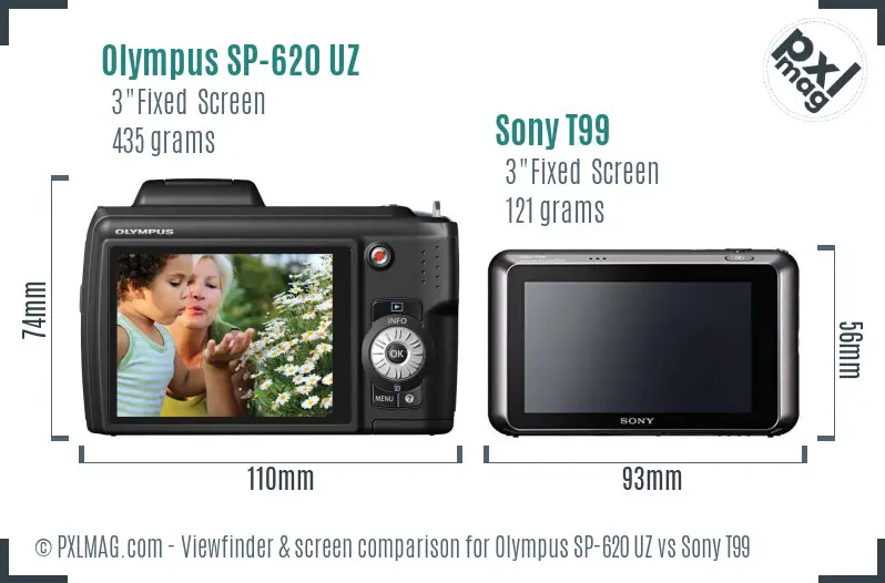 Olympus SP-620 UZ vs Sony T99 Screen and Viewfinder comparison