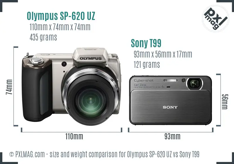 Olympus SP-620 UZ vs Sony T99 size comparison