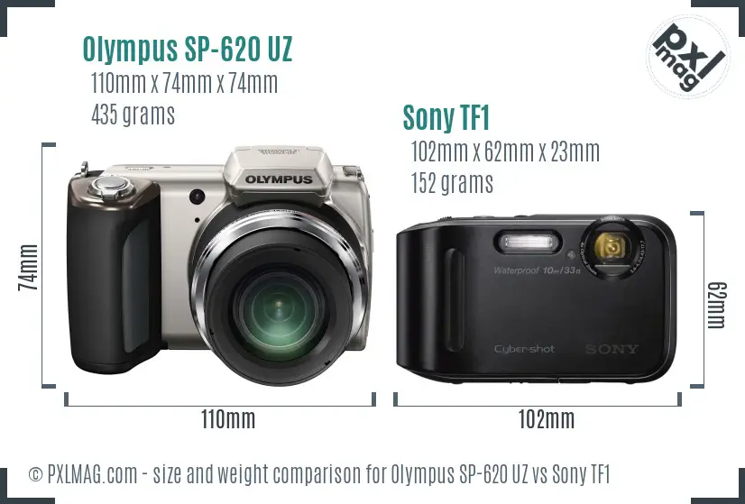 Olympus SP-620 UZ vs Sony TF1 size comparison