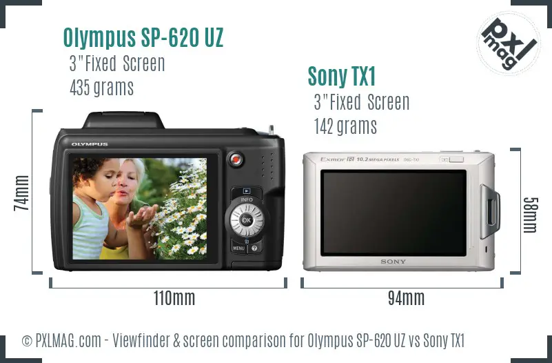 Olympus SP-620 UZ vs Sony TX1 Screen and Viewfinder comparison