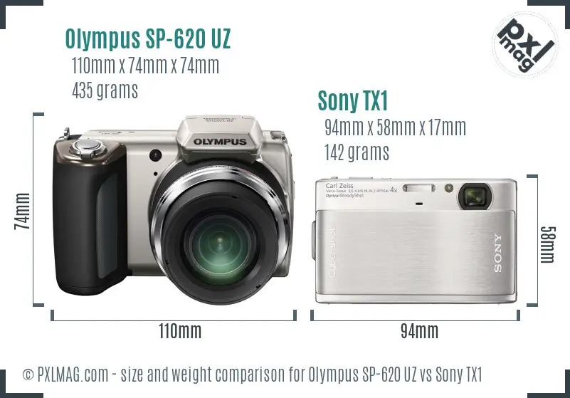 Olympus SP-620 UZ vs Sony TX1 size comparison
