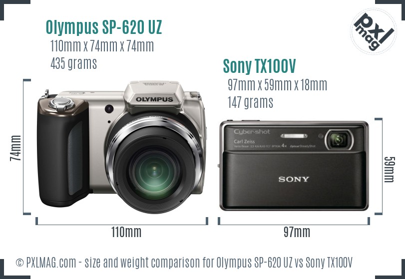 Olympus SP-620 UZ vs Sony TX100V size comparison