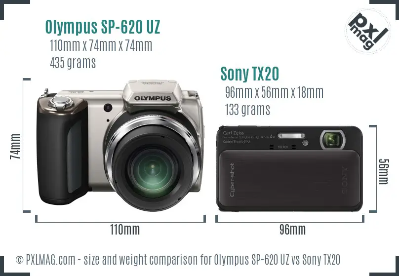 Olympus SP-620 UZ vs Sony TX20 size comparison