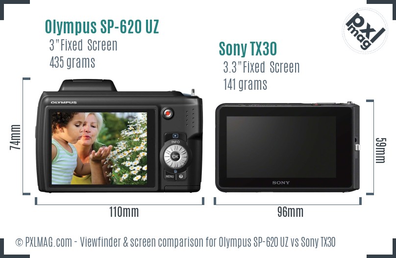 Olympus SP-620 UZ vs Sony TX30 Screen and Viewfinder comparison