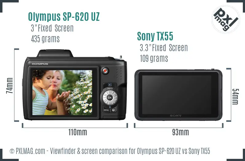 Olympus SP-620 UZ vs Sony TX55 Screen and Viewfinder comparison