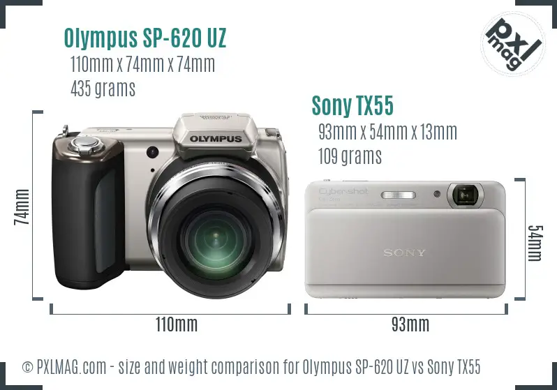 Olympus SP-620 UZ vs Sony TX55 size comparison