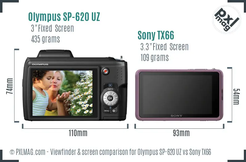 Olympus SP-620 UZ vs Sony TX66 Screen and Viewfinder comparison Olympus SP-620 UZ vs Sony TX66 Screen and Viewfinder comparison