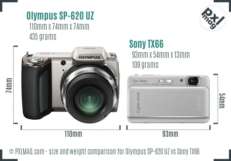 Olympus SP-620 UZ vs Sony TX66 size comparison Olympus SP-620 UZ vs Sony TX66 size comparison