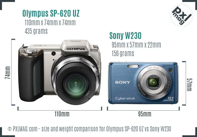 Olympus SP-620 UZ vs Sony W230 size comparison