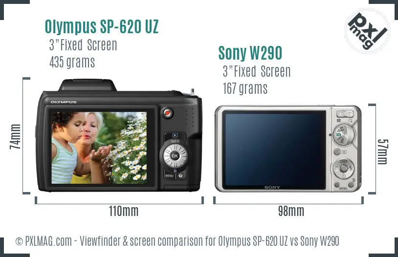 Olympus SP-620 UZ vs Sony W290 Screen and Viewfinder comparison