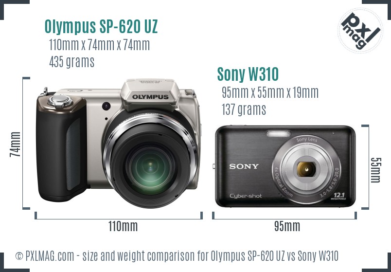 Olympus SP-620 UZ vs Sony W310 size comparison Olympus SP-620 UZ vs Sony W310 size comparison
