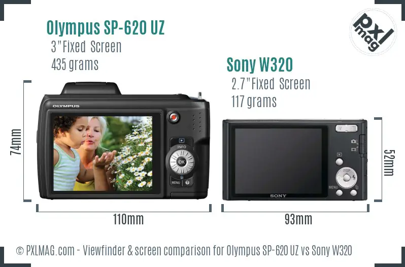 Olympus SP-620 UZ vs Sony W320 Screen and Viewfinder comparison