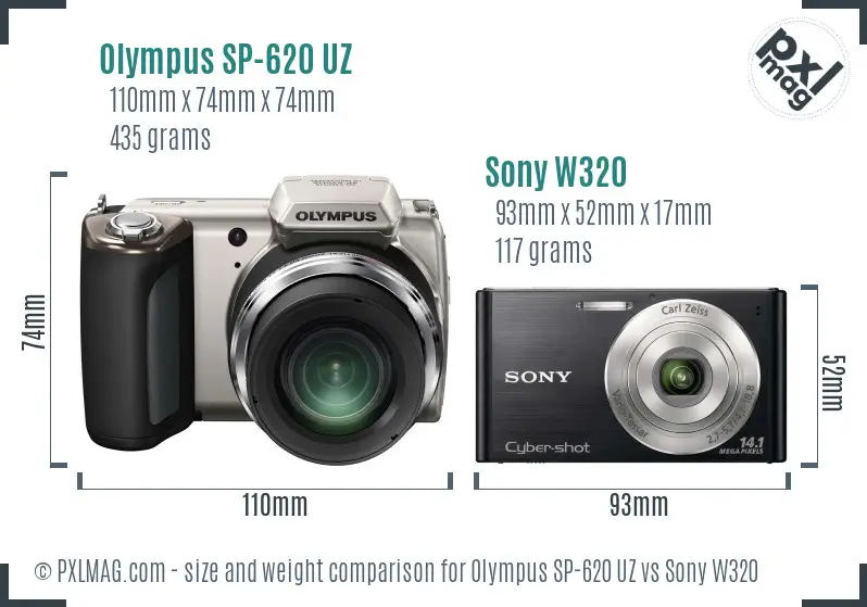 Olympus SP-620 UZ vs Sony W320 size comparison