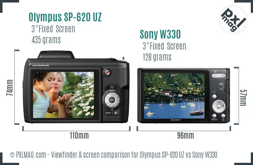 Olympus SP-620 UZ vs Sony W330 Screen and Viewfinder comparison