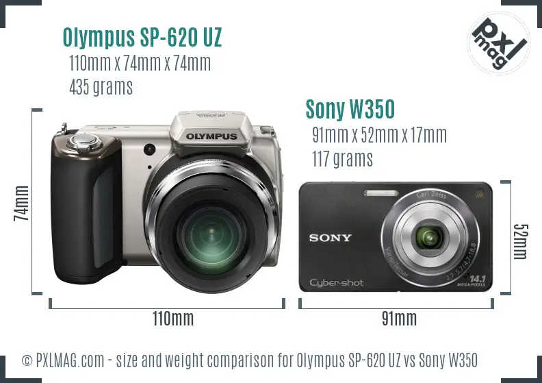 Olympus SP-620 UZ vs Sony W350 size comparison