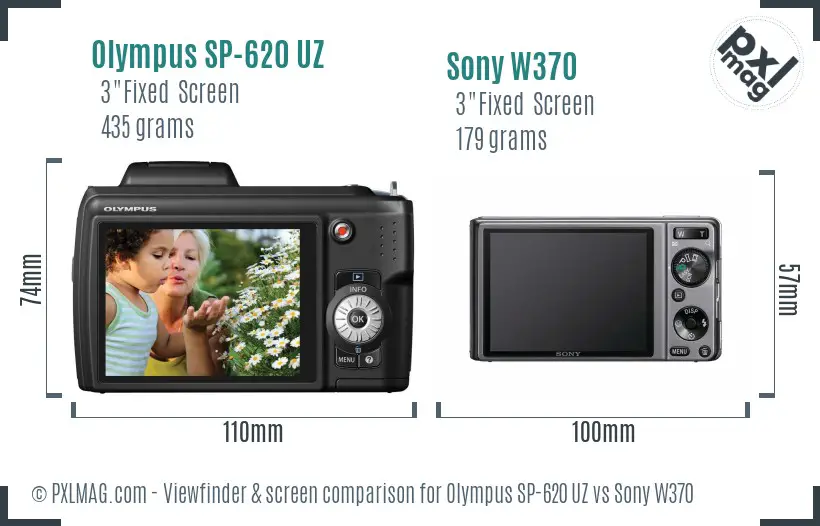 Olympus SP-620 UZ vs Sony W370 Screen and Viewfinder comparison