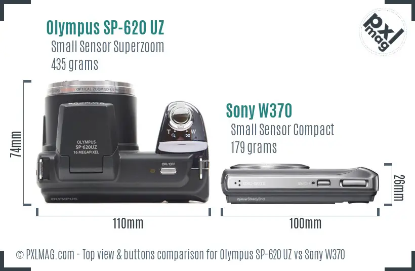 Olympus SP-620 UZ vs Sony W370 top view buttons comparison