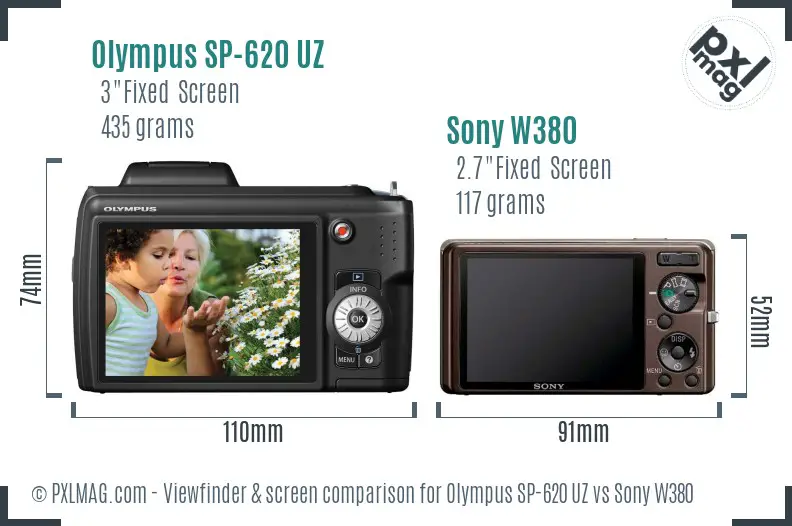 Olympus SP-620 UZ vs Sony W380 Screen and Viewfinder comparison