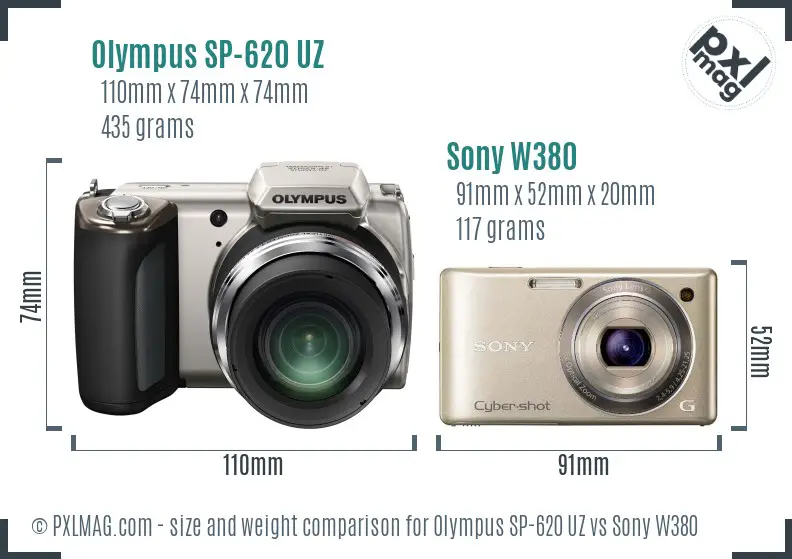Olympus SP-620 UZ vs Sony W380 size comparison