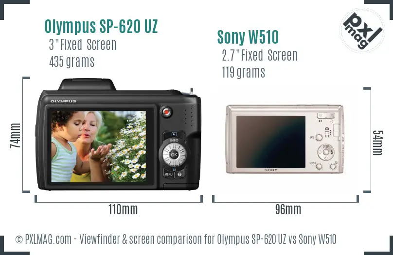 Olympus SP-620 UZ vs Sony W510 Screen and Viewfinder comparison