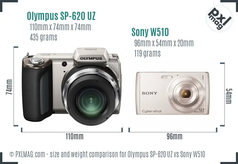 Olympus SP-620 UZ vs Sony W510 size comparison