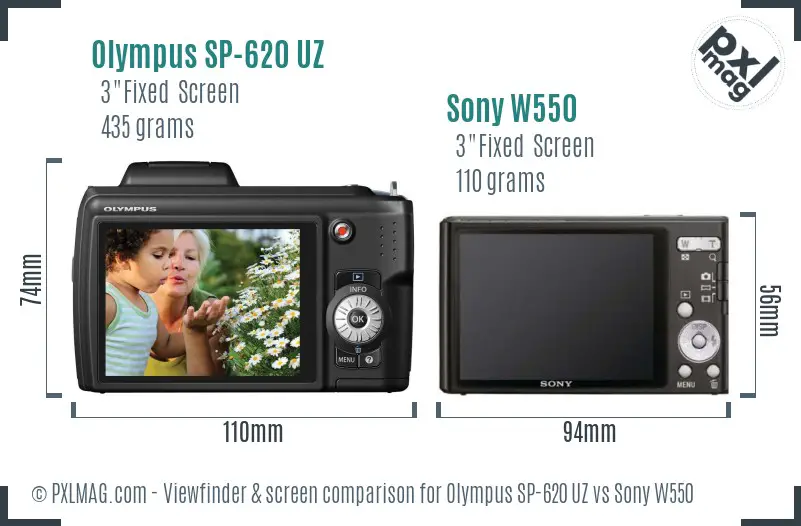 Olympus SP-620 UZ vs Sony W550 Screen and Viewfinder comparison