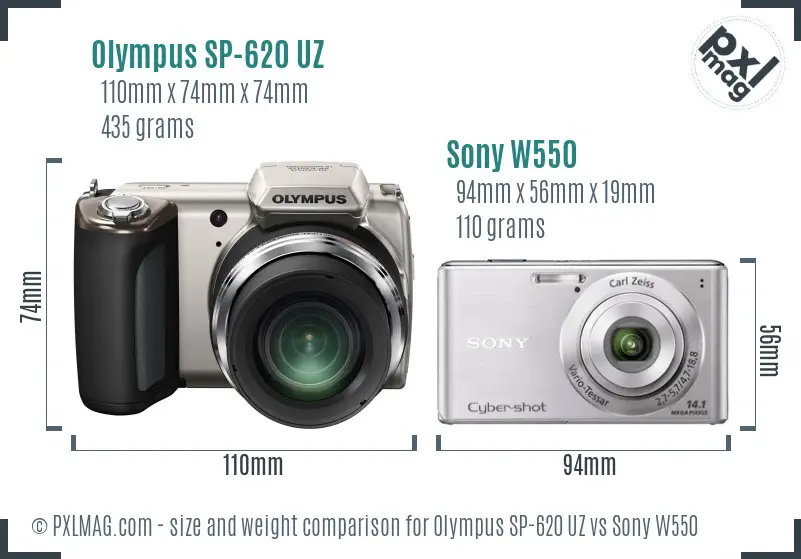 Olympus SP-620 UZ vs Sony W550 size comparison