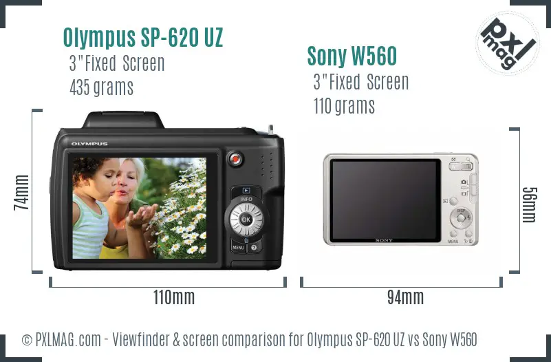 Olympus SP-620 UZ vs Sony W560 Screen and Viewfinder comparison