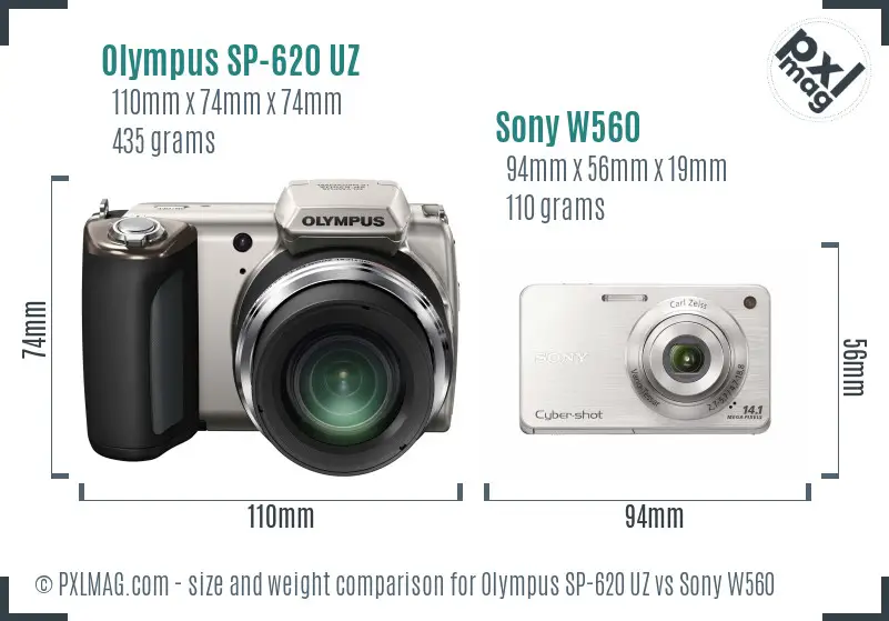 Olympus SP-620 UZ vs Sony W560 size comparison