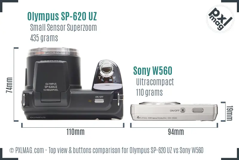 Olympus SP-620 UZ vs Sony W560 top view buttons comparison