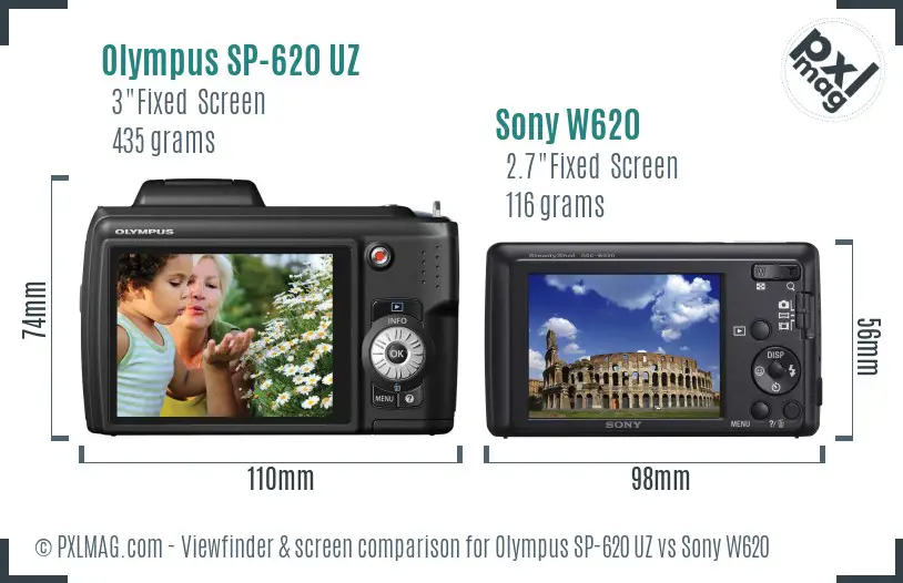 Olympus SP-620 UZ vs Sony W620 Screen and Viewfinder comparison