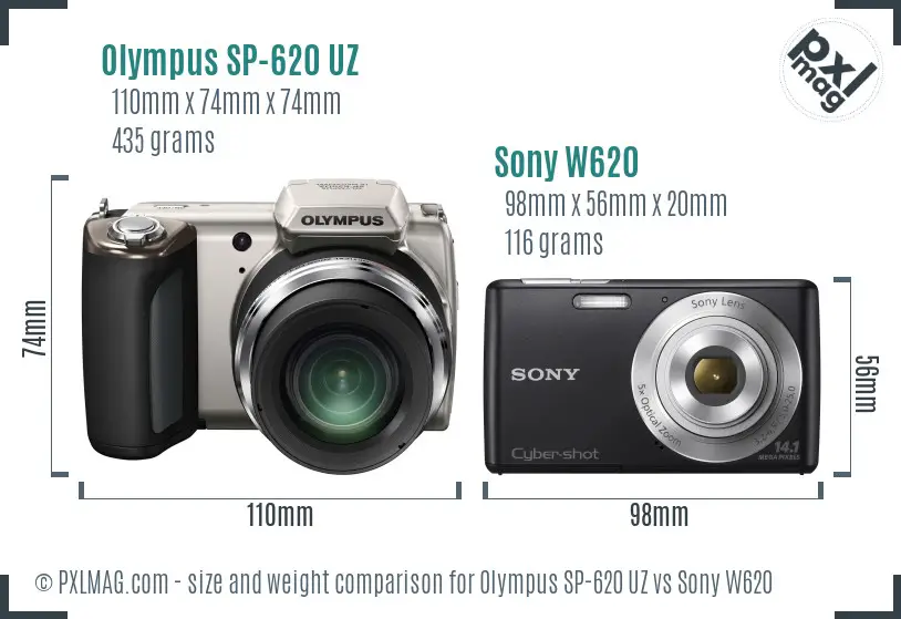 Olympus SP-620 UZ vs Sony W620 size comparison