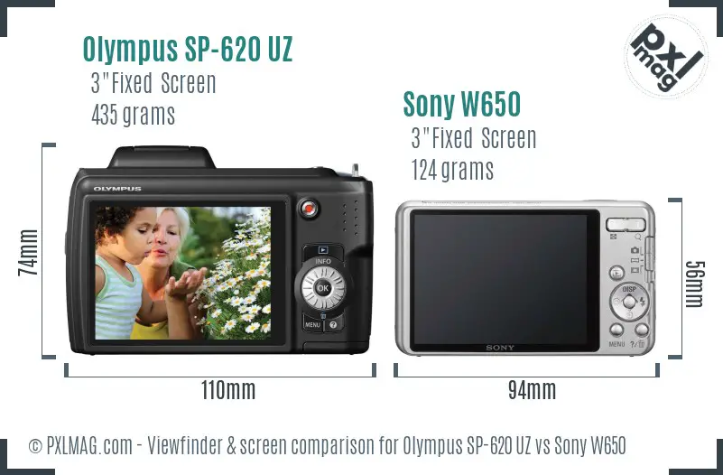 Olympus SP-620 UZ vs Sony W650 Screen and Viewfinder comparison