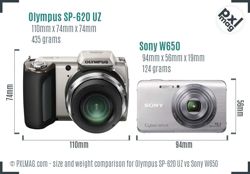 Olympus SP-620 UZ vs Sony W650 size comparison