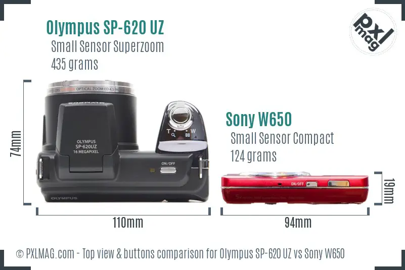 Olympus SP-620 UZ vs Sony W650 top view buttons comparison