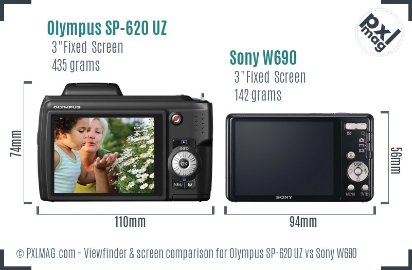 Olympus SP-620 UZ vs Sony W690 Screen and Viewfinder comparison