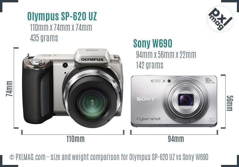Olympus SP-620 UZ vs Sony W690 size comparison