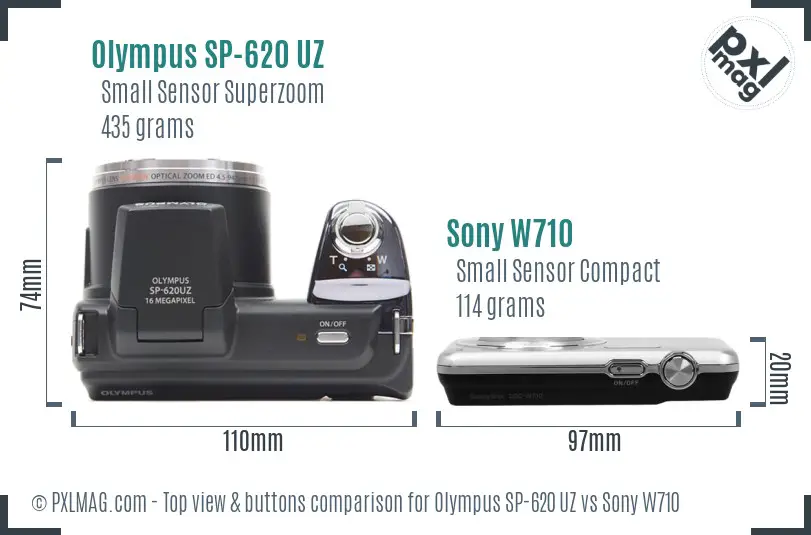Olympus SP-620 UZ vs Sony W710 top view buttons comparison