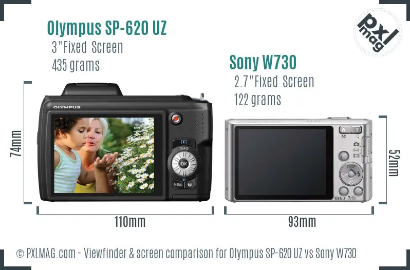 Olympus SP-620 UZ vs Sony W730 Screen and Viewfinder comparison
