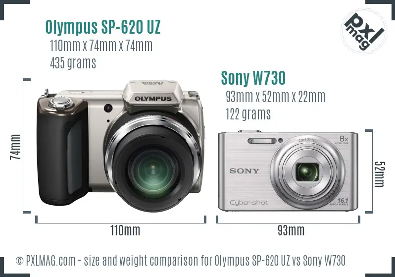 Olympus SP-620 UZ vs Sony W730 size comparison