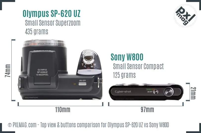 Olympus SP-620 UZ vs Sony W800 top view buttons comparison