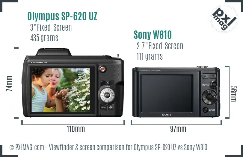 Olympus SP-620 UZ vs Sony W810 Screen and Viewfinder comparison