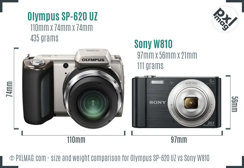 Olympus SP-620 UZ vs Sony W810 size comparison