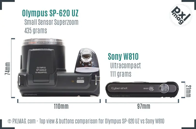 Olympus SP-620 UZ vs Sony W810 top view buttons comparison