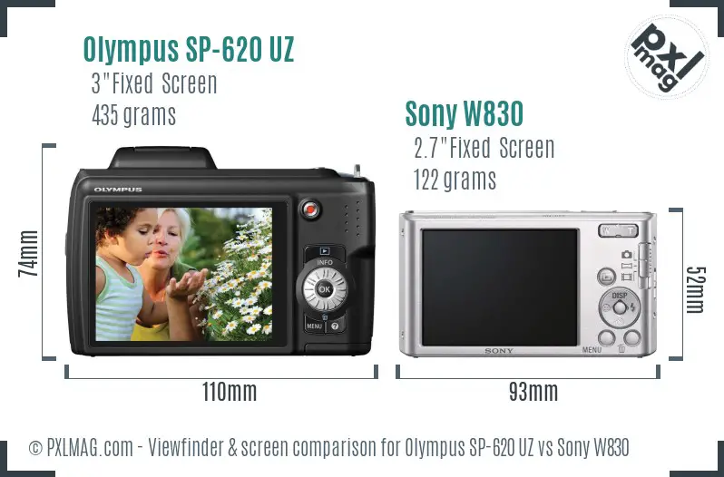 Olympus SP-620 UZ vs Sony W830 Screen and Viewfinder comparison