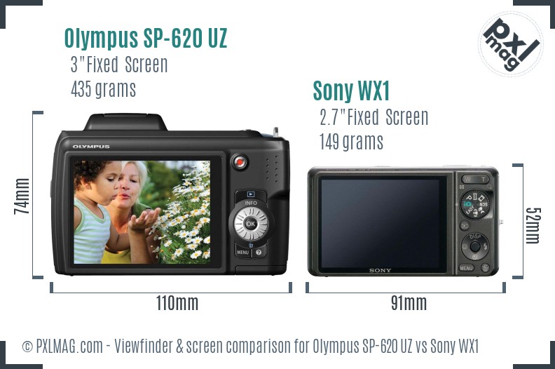 Olympus SP-620 UZ vs Sony WX1 Screen and Viewfinder comparison