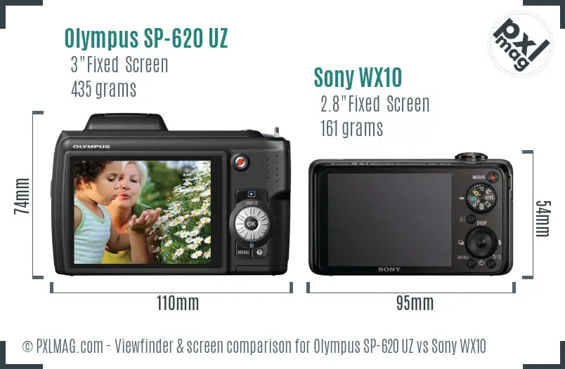 Olympus SP-620 UZ vs Sony WX10 Screen and Viewfinder comparison